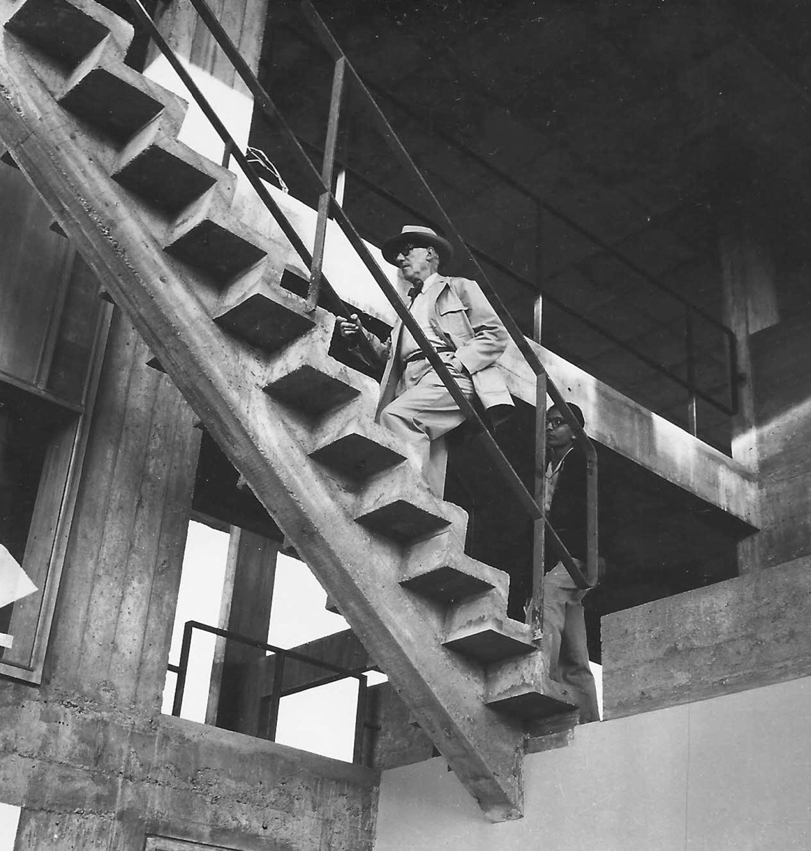 Le Corbusier and Doshi visiting a recently finished project